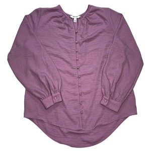 Nine West Lavender Balloon Sleeve Fabric Button Down Blouse Women’s Size Large
